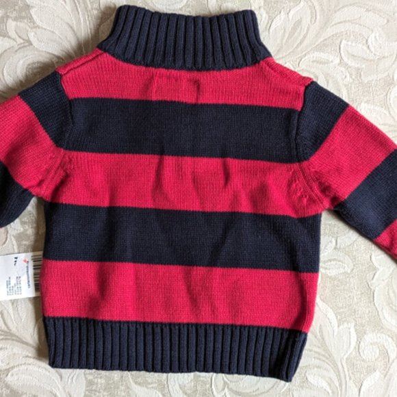 NWT Oshkosh B'gosh Boys Knit Sweater Red Striped 100% Cotton Cardigan 3M… - Picture 5 of 7